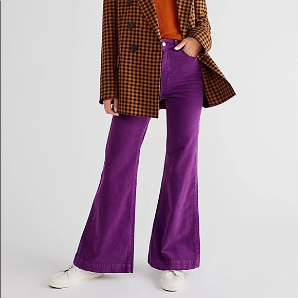 NWT Free People x Rolla's East Coast Cord Flare Pants In Grape Cord 25 Z169-32 - Picture 2 of 4